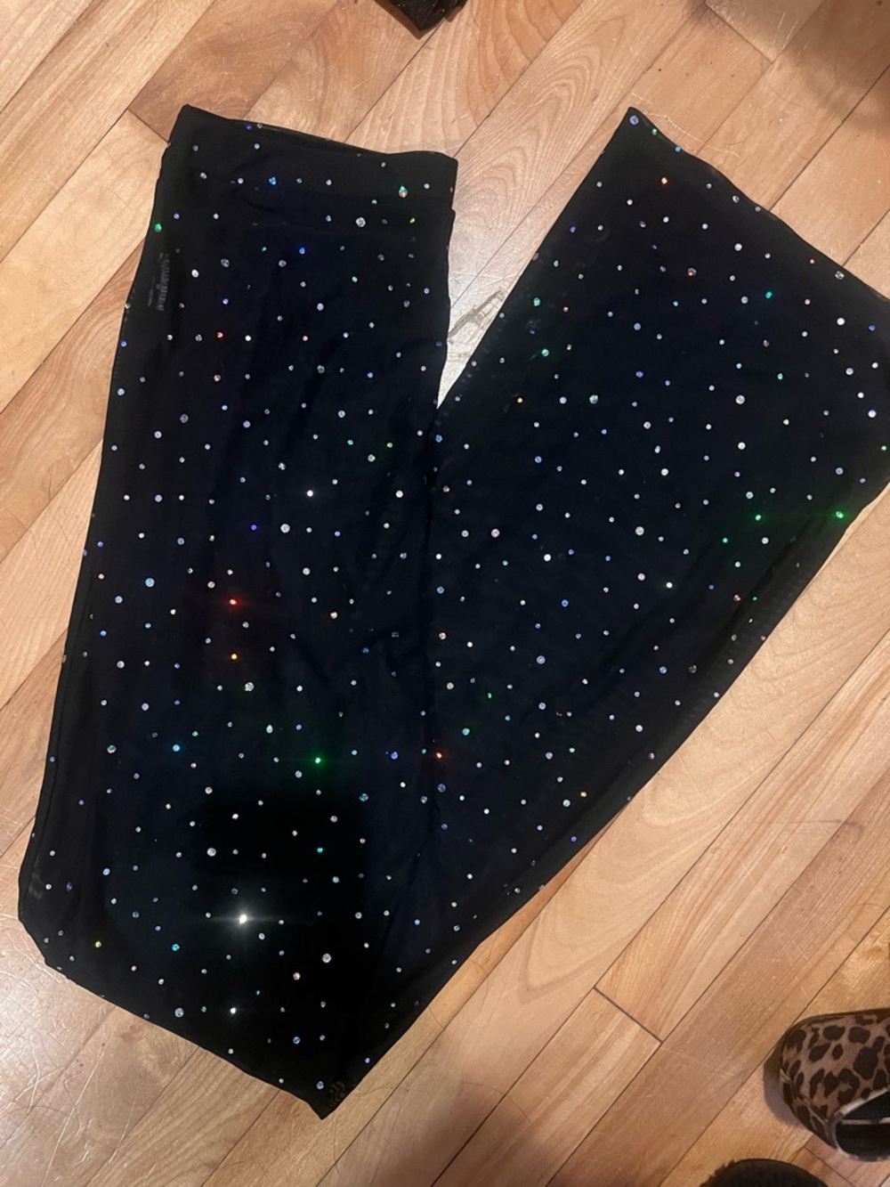 Black mesh glittery flares